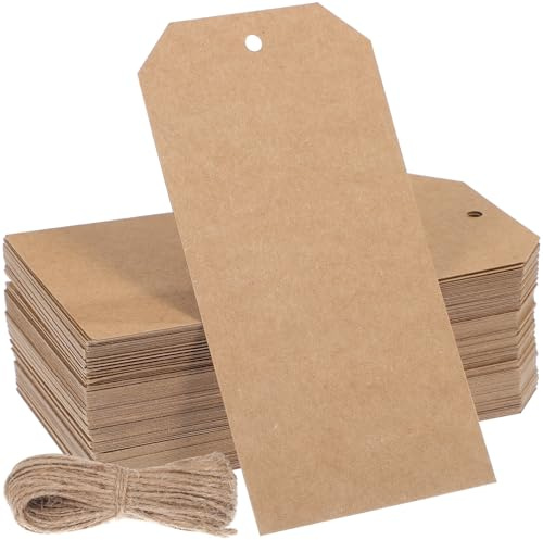 Hemobllo Lot de 200 Étiquettes en Papier Kraft 12 X 6 CM avec Ficelle en Chanvre 20 M Étiquettes Vierges Double Face pour Étiquetage d'Inventaire Prix et Articles Faits Main Usage