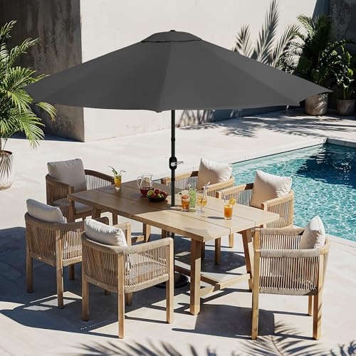 LUE BONA Parasol de Jardin 300cm-Parasol Inclinable avec 8 Baleines Cadre en Métal Protection Solaire,Protection UV 50+ pour Jardin Terrasse Patio Piscine Plage Balcon,Gris Anthracite