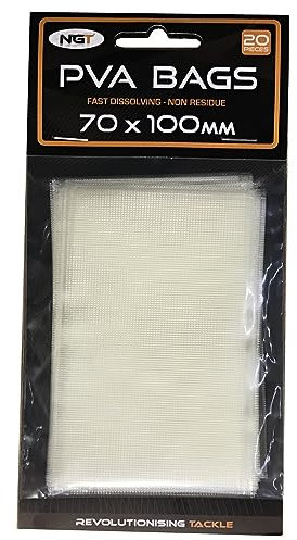 NGT PVA Fast Dissolving Carp Bags Non Residue All Types Sizes for Fishing (70 x 100mm)