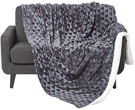 HOMESCAPES Plaid Polaire Ultra Doux Gris foncé et Revers Sherpa, jeté de canapé ou Dessus de lit, 160X200 cm