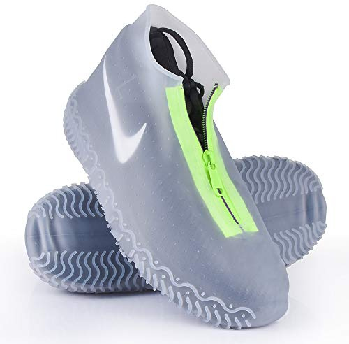 Shiwely Silicone Shoe Covers Waterproof Reusable with Zipper Durable Non-Slip Washable Shoe Covers for Men Women (XL (Women 7-12, Men 10-12), White)