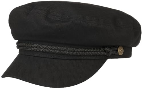 Brixton Fiddler Cap – Short-Brim Hat with Custom Liner & Metal Rivet Pin – Black, XS
