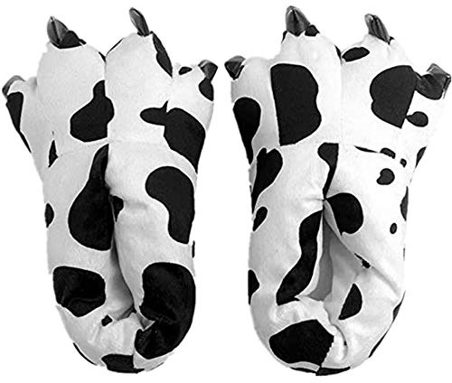 ZHER-LU Zapatillas de Garra de Peluche de Animal, Calzado Unisex de Disfraz, Zapatillas de Felpa Suave para Casa, Zapatos de Garra de Disfraz de Animal, vaca, 38.5 EU