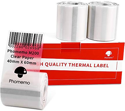 Phomemo 3 Rollen Transparentes etikett,Multifunktionales selbstklebendes transparentes Etikett, 40mm×60mm, 130 Etiketten/Rolle,Kompatibel mit Phommeo M200 M110 M220 M120 M221 Etikettendrucker