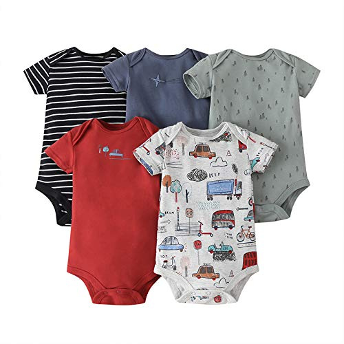 amropi Bebé Niños Body Pack de 5 Mono Mameluco Manga Corta Niñas Algodón Pelele Conjuntos Negro/Rojo/Blanco,18-24 Meses