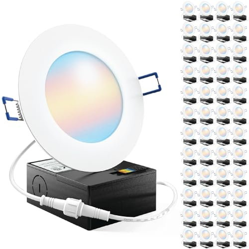 Sunco 48 Pack 4 Inch LED Recessed Lights, Canless Ceiling Light Slim, 650 LM, 10W, Selectable CCT 2700K/3000K/4000K/5000K/6000K, Dimmable, Wafer Thin, with Junction Box ETL.