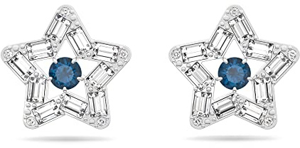 Swarovski Stella Ohrringe, Rhodinierte Ohrstecker mit Strahlenden Weißen und Blauen Kristallen