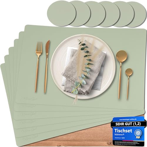Mahewa® 6er Set Premium Tischset aus Kunstleder - Platzset abwaschbar und wasserdicht - Platzdeckchen Telleruntersetzer in Lederoptik (Mintgrün, Eckig)