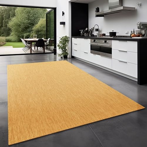 TT Home Teppich Für Outdoor Küchenteppich Balkon Terrasse Unifarbenes Design Modern, Farbe: Gelb, Größe:80x150 cm