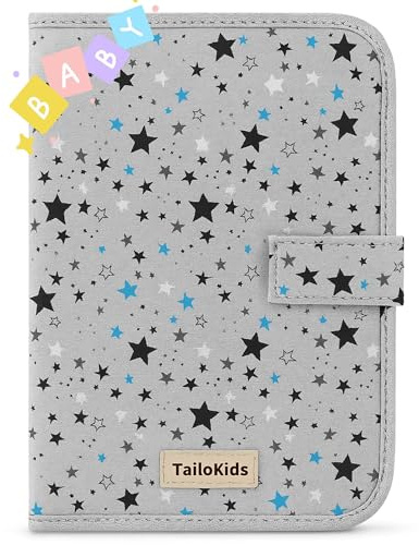 TailoKids® Portadocumentos Bebé para Cartilla Sanitaria - Regalo Bebe Recien Nacido Niño o Niña - Porta Documentos para Bebes para Bolso Carro Bebe (ESTRELLAS)