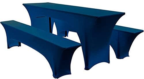 Elastisch Biertischhussen Bierbank-Auflage & Tischdecke Für 50 cm or 70 cm Table Width 3 TLG-Set Breite Bierzeltgarnitur Stretch Hussen Für Festzeltgarnituren Bierbank Hussen (70 cm,Blue -3)