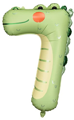 XXL Ballon 7. Geburtstag Folienballon 7 Krokodil Luftballon 7th Birthday Geschenk Kinder Junge Mädchen Ballon Zahl 7