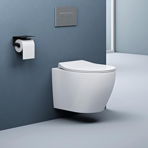 doporro Hänge-WC Weiß Wand-WC Toilette mit Soft-Close Spülrandloses aus Keramik Hänge-Toilette Aachen126