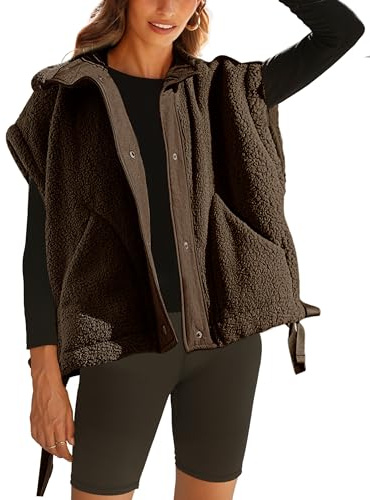 TAQCUX Sherpa Jacket for Women Casual Fleece Vest Oversized Sleeveless Outwear Warm Button Down Gilet with Pockets(Brown-M)