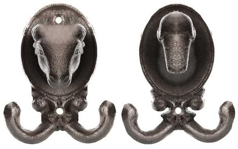 BigDean Garderobenhaken Mix Set Schaf & Ente aus robusten Gusseisen anthrazit (BxH) 8,5x10cm - Tierkopf Kleiderhaken massiv für Garderobe –Wandhaken vintage für Innen & Außen