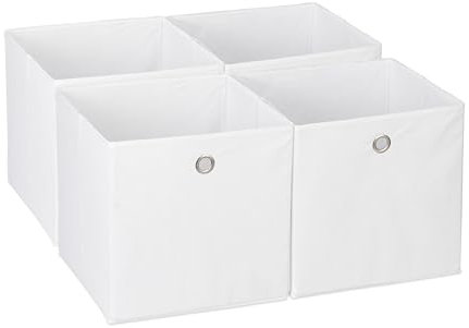 Relaxdays Aufbewahrungsbox 4er Set, Faltbare Regalboxen, HxBxT: 30 x 30 x 30 cm, Grifflöcher, Faltboxen für Regale, weiß