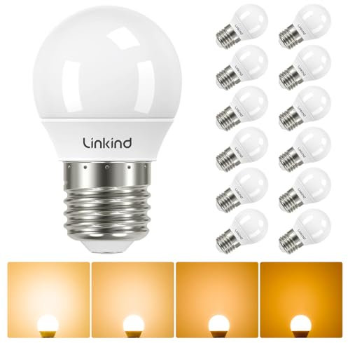 Linkind Dimmbar LED E27 Glühbirne 4.2W (ersetzt 40W) G45/P45 Klein Lampe, 2700K Warmweiß 470LM 240° E27 Energiesparlampe für Tischlampe, Stehlampe, 10%-100% dimmbar, 12 Stück