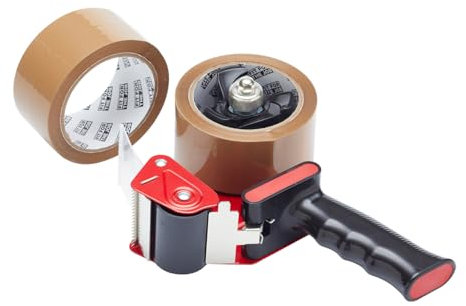 Fit For The Job Brown Parcel Tape Gun and Dispenser - Heavy Duty Packing Tape Dispenser for Efficient Sealing and Packing Needs - 2 Rolls