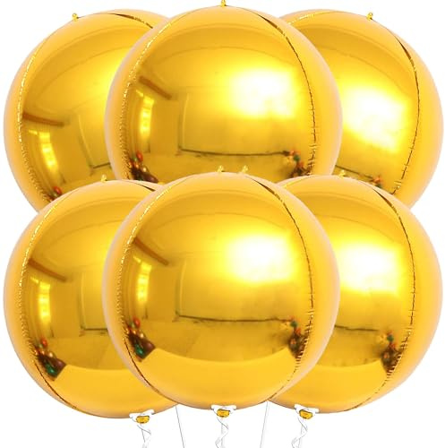 Palloncini Metallizzati Oro, 6 Pezzi Palloncini Metallici Dorati, 4D 22 Pollici Grandi Palloncini con Foil a Specchio Metallizzato, per Anniversario Matrimonio Compleanno Decorazioni
