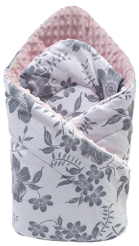 Medi Partners Inslagningsfilt plug-in kudde minky 100% bomull 75 x 75 cm babyhörna, dubbelsidig mjuk året runt, multifunktionell, antiallergiska spädbarn (bär med rosa minky)