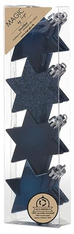 Inge-glas Christbaumschmuck Sterne 6cm Kunststoff 8er Set - matt & glänzend mit Glitzer - bruchsichere Christbaumkugeln für Weihnachtsbaum - Weihnachtskugeln & Weihnachtsbaumschmuck - Night Blue