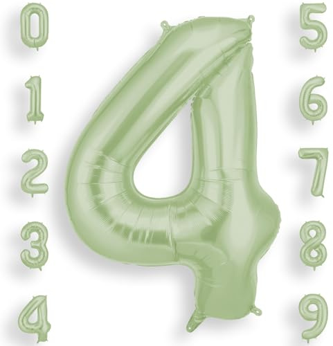 AOOSU Olive Green Helium Balloons, 40 Inches Number Balloons 4, Foil Birthday Balloon for Birthday Anniversary Wedding Party Decorations Celebration Supplies for Girls Women Men Boys
