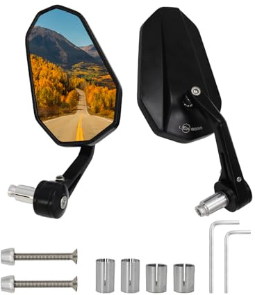 ANEELV 360° roterbar, E-certifierad motorcykelbackspegel, CNC-fräst aluminiumlegering, universal-backspegel-set (vänster och höger, 2-pack) lämplig för skotrar, fyrhjulingar och motorcyklar