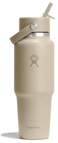 Hydro Flask Travel Water Bottle - Insulated Stainless Steel - Wide Straw Lid, Non Spill, Leakproof in 32 Oz Oat Tan