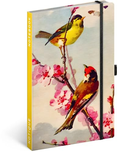 NOTIQUE Carnet de notes ligné avec élastique 13x21cm environ A5, Notebook avec couverture rigide design, Bloc-notes, Carnet de notes, Journal, Livre de poche pour adultes, Femmes (Oiseaux)