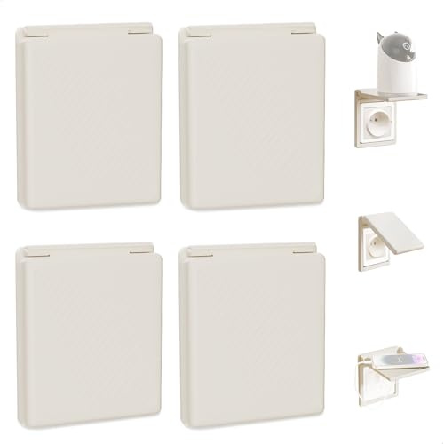 4 Piezas Cubierta Toma Corriente, 2 en 1 Protector Enchufes Autoadhesivo, Tipo 86 Tapa Impermeables de Enchufes de Pared para Baño Cocina Exterior, Caja Enchufe Interruptor (Blanco)