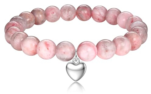 Kakonia Beaded Bracelets for Women Heart Crystal Bracelet Adjustable Womens Bracelet Natural Stone Boho Bracelets Jewelry Gift for Women Girls -Pink