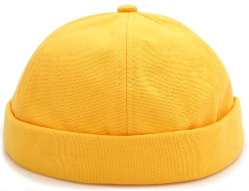 LXOrdora Docker Cap for Men Brimless Sailor Skull Caps Retro Beanie Hat Yellow