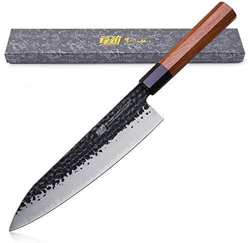 Couteau de chef japonais FINDKING Dynasty Series, Couteau de cuisine professionnel, Lame en acier à haute teneur en carbone 9Cr18MoV, Aiguisé, pour couper la viande, 8 pouces/21 CM