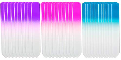 SIUSIO 30PK Professional Glass Nail Files for Natural Nails Czech Short Crystal Nail File Buffers for Nail polishing - The Best Emory Boards for Fingernail & Toenail Care (Purple & Pink & Blue)