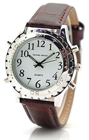 English Talking Watch English Voice Quartz Watch Talking Watches for Blind Person Visually Impaired or The Elderly Brown Leather Band