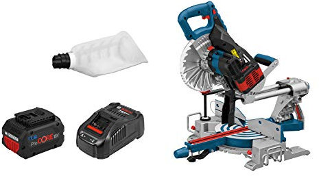 Bosch Professional BITURBO Troncatrice radiale a batteria GCM 18V-216 (incl. 2 batterie ProCORE18V 5.5Ah + caricabatterie GAL 1880 CV, lama Standard for Wood, 216 x 30 x 1,7 mm, scatola di cartone)