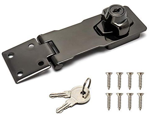 QWORK® - Lucchetto Hasp, Chiusure Hasp, Serratura a Chiave con viti, per porte, finestre, cassetti, armadi, 4 / 10cm, Nero, 1 pezzi