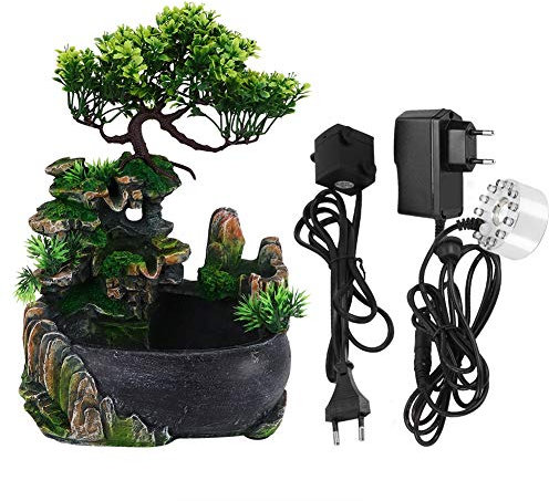 Fontaine de bureau d'intérieur - LED - Cascade - Avec changement de couleur - Pour la décoration de bureau - Simulation rocaille - Humidificateur d'air (UE 220 V)