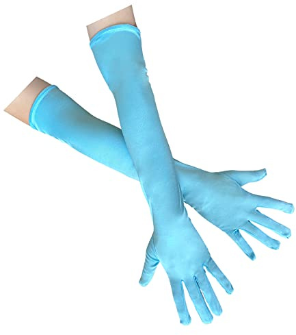 Guantes largos de fiesta de ópera para mujer, guantes de satén de los años 20 y 20, longitud al codo para vestido de noche de novia, boda y baile, W-G-1, Azul claro, Talla única