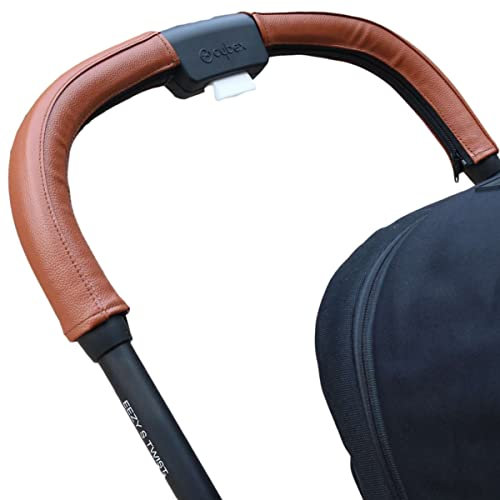 gogolotom Baby Kinderwagen PU Leder Griff Abdeckung Kompatibel mit Cybex Eezy S Twist (+) 2 Kinderwagen Abnehmbare Kinderwagengriffhülle mit Reißverschlussöffnung (für Mama Griff, Braun)