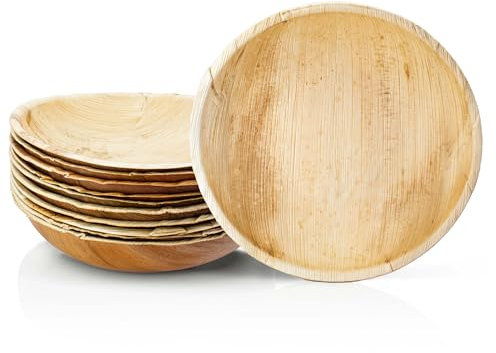 wisefood Lot de 10 grands bols jetables en feuille de palmier 2650 ml - Diamètre : 30 cm - Vaisselle en feuille de palmier biodégradable - Idéal comme bol à fruits, saladier de pâtes ou bol à dessert