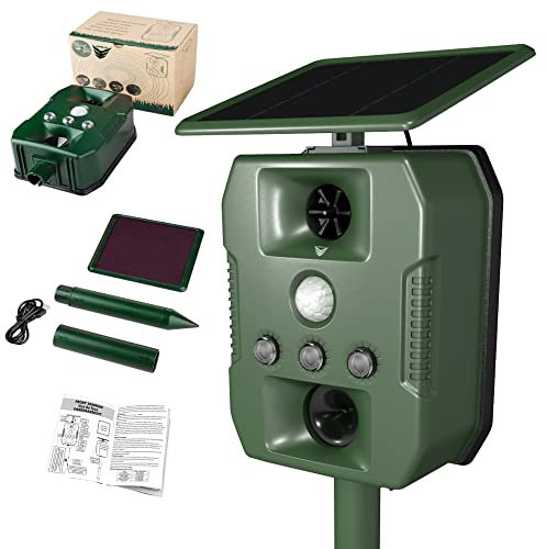 Repulsif Chat Exterieur Ultrason - Anti Chien Pigeons Souris Rats - Solaire USB Multifonctions LED Sonore - Pique Vibrations - Chasse Taupe - Repousse Rongeur - Appareil Puissant Efficace