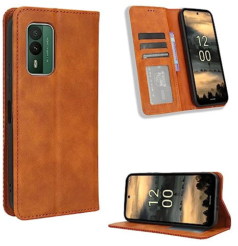 Nokia XR21 Hülle [Brieftasche] [Klammerfunktion] [Kartenfächer] [Magnetic Flip Cover] Kompatibel mit Nokia XR21 Smartphone(Braun)