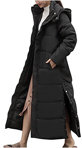 Daunenjacke Damen Warme Daunenmantel Elegant Verdickt Steppjacke mit Kapuze Puffer Winterjacke Weiche Elegant Wintermantel Lang Outdoor Mantel Leichte Casual Kuschelig Steppmantel
