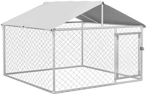 PawHut Kennel per Cani da Esterno, Recinto per Animali con Copertura Impermeabile, 200x200x150cm, Argento e Grigio