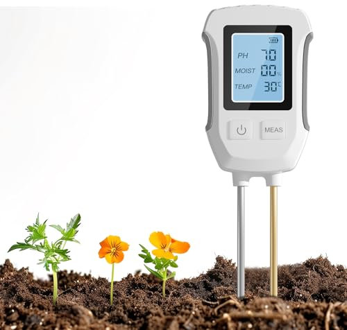 3 in 1 Bodenmessgerät, PH Wert Messgerät Boden,Digitales Bodentester Feuchtigkeitsmessgerät mit Temperatur/Feuchtigkeit und Hintergrundbeleuchtung für Gartenarbeit, Landwirtschaft, Outdoor Pflanzen