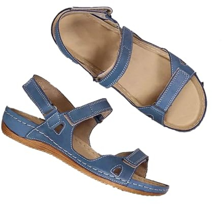2024 Comfort Retro Orthopedic Sandals,Ladies Sandals Wedge Heel Open Toe,Cushion Walk Leather Sandals With Arch Support (Blue,43)