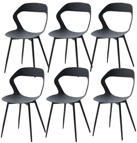 Uderkiny Juego de 6 sillas de jardín Exterior, Silla de Polipropileno, Asiento de Polipropileno, Patas de Hierro metálico, Adecuado para jardín, Invernadero, Terraza, Balcón (Negro, 6)