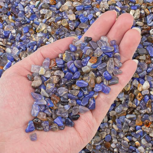 EZEELAI Blue Agate Crushed Stone Tumbled Chips Bulk, 5-7mm Natural Polished Aquarium Gravel Rocks Crystals Stones Decorative Fish Tank Pebbles Vase Filler 180g