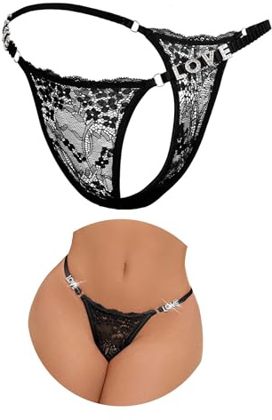 ohyeahlady mini G string tanga för kvinnor sexig spets underkläder stora storlekar låg midja trosor erotiska trosor T-back mikrostringtrosa present för kvinnor, svart, XXL